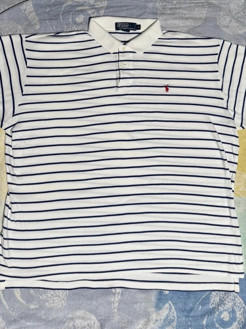Polo Ralph Lauren Striped Cotton Polo Shirt White & Blue XXL